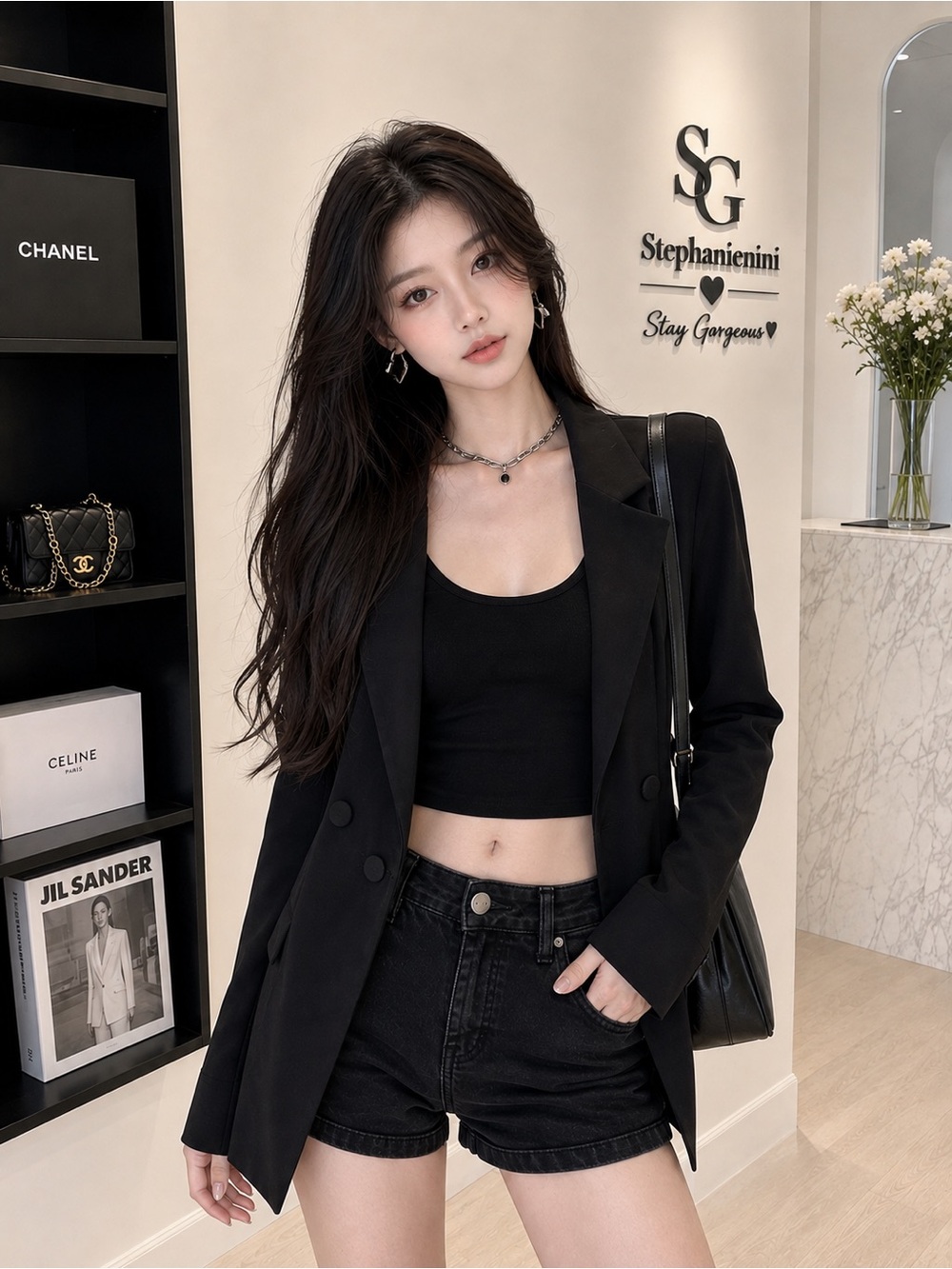 Black Double-Breasted Women's Blazer Jacket
